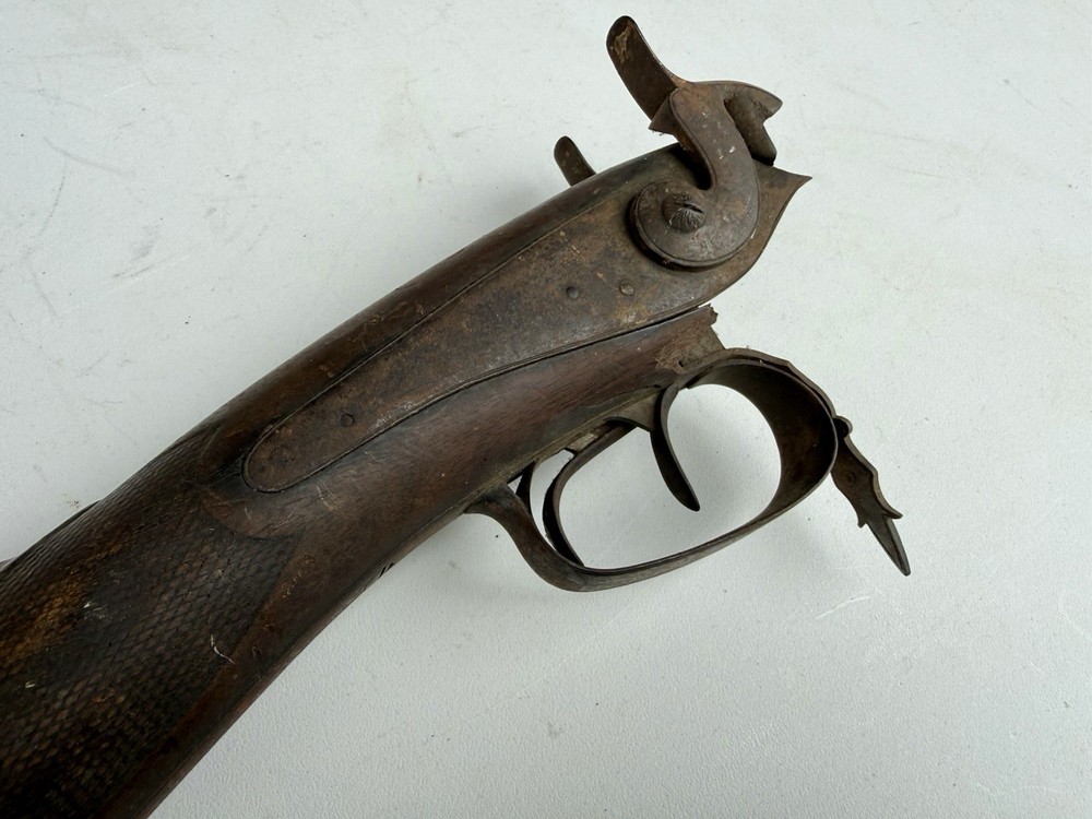 19thC Percussion Cap Muzzle Loading Double Barrel Carved Stock & Trigger PARTS