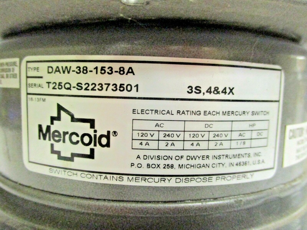 MERCOID TEMPERATURE SWITCH, DAW-38-153-8A
