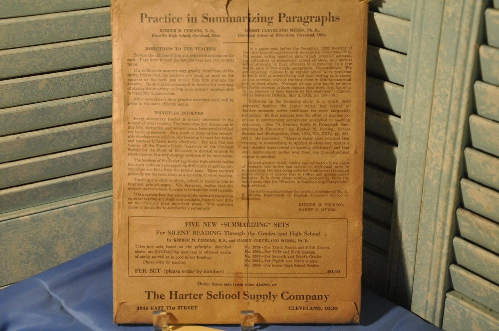 1925 Summarizing Paragraphs Self Supervised Seat Work 7th 8th Grade Learning Mat