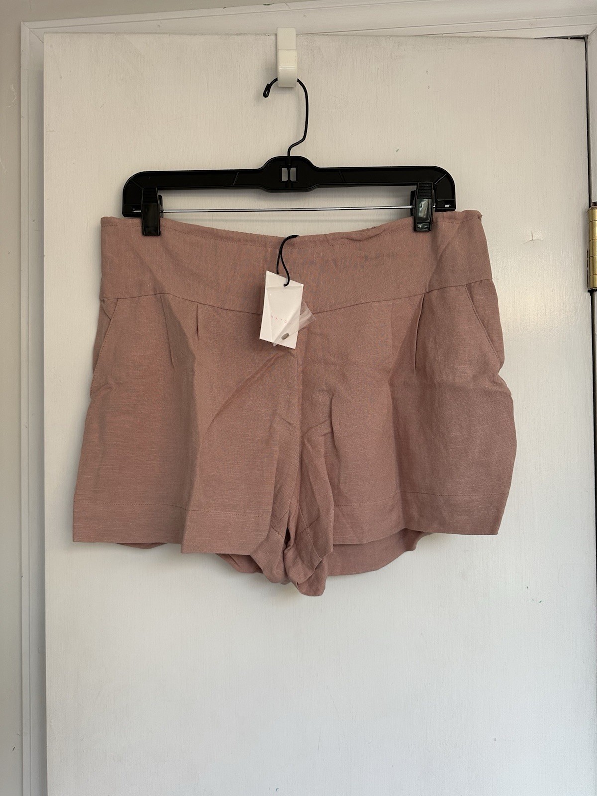 Hatch Maternity Women's THE RENATA SHORT Linen/Viscose Dune-Pink $138 NEW