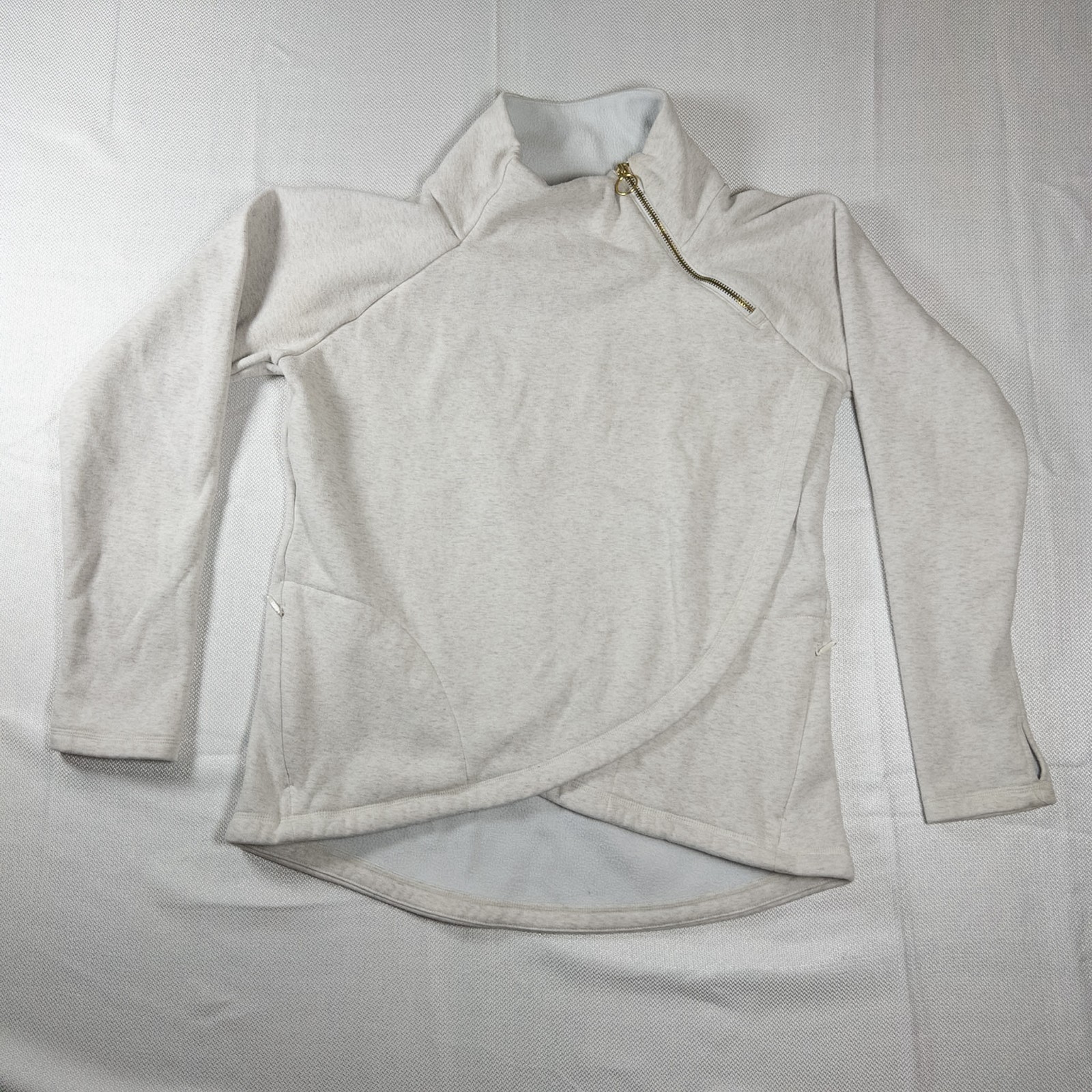 Athleta Cozy Karma Side Zip Funnel Neck Pullover Sweatshirt Size Small Oat