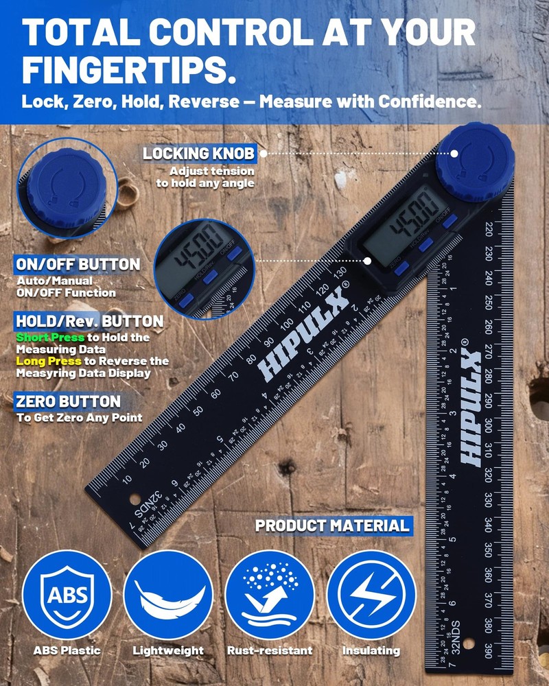 HIPULX Digital Angle Finder Tool, 7 Inch Digital Protractor with LCD Display,...
