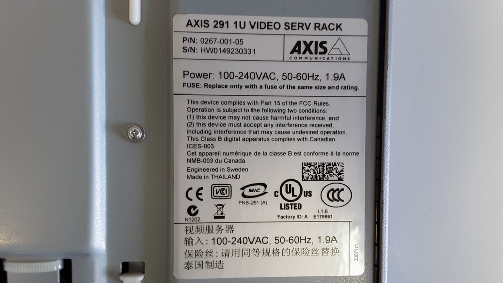 Axis 291 1U Video server rack w/ 243Q 4 input module