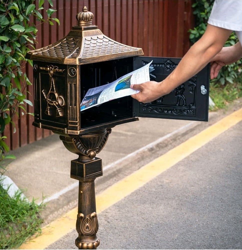 Mailbox Rustproof Cast Aluminum Locking Security Post Mount Mail Box, Large, ...