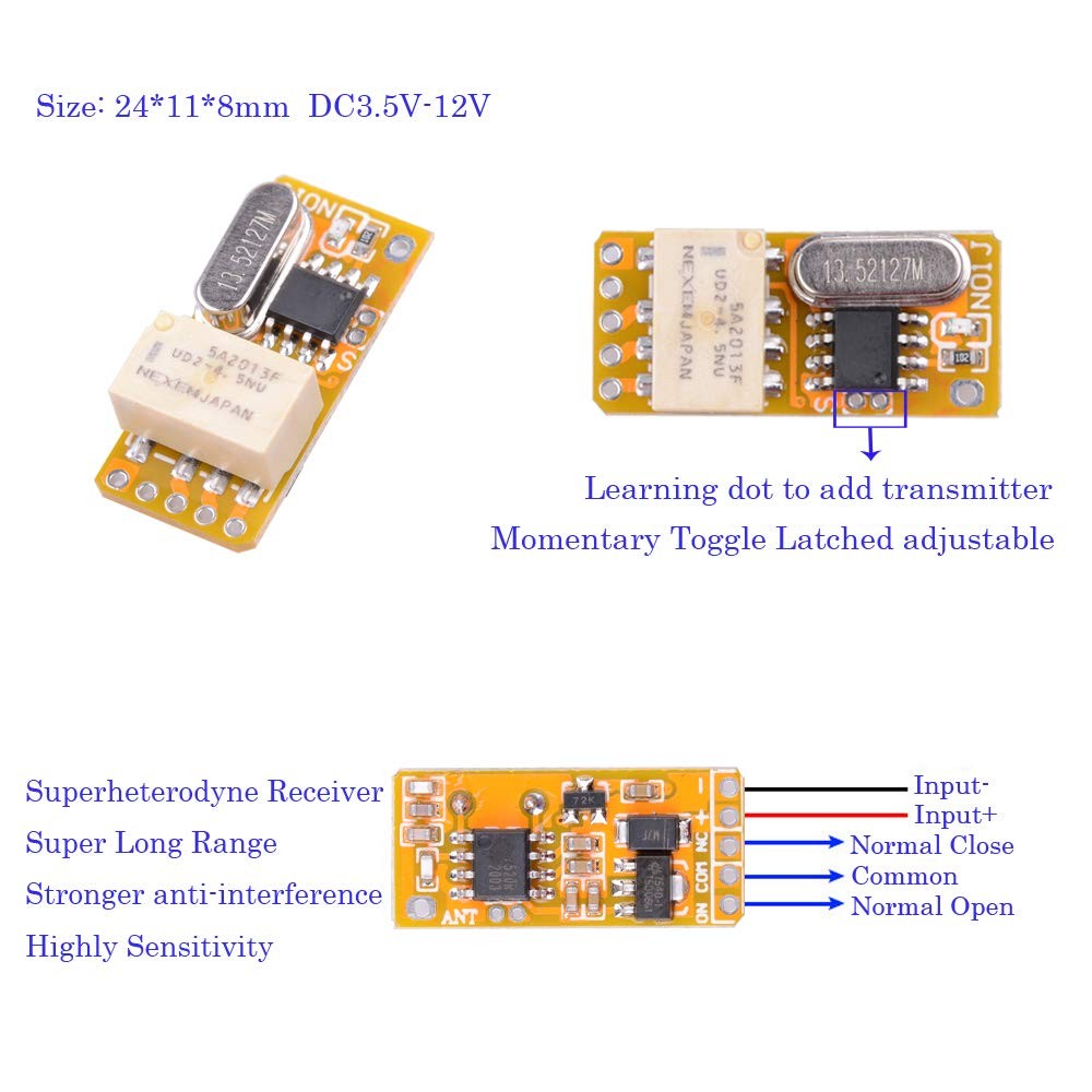 DC 3.7V - 12V 5V Mini Size Relay Remote Control Switch, 433Mhz Wireless RF...
