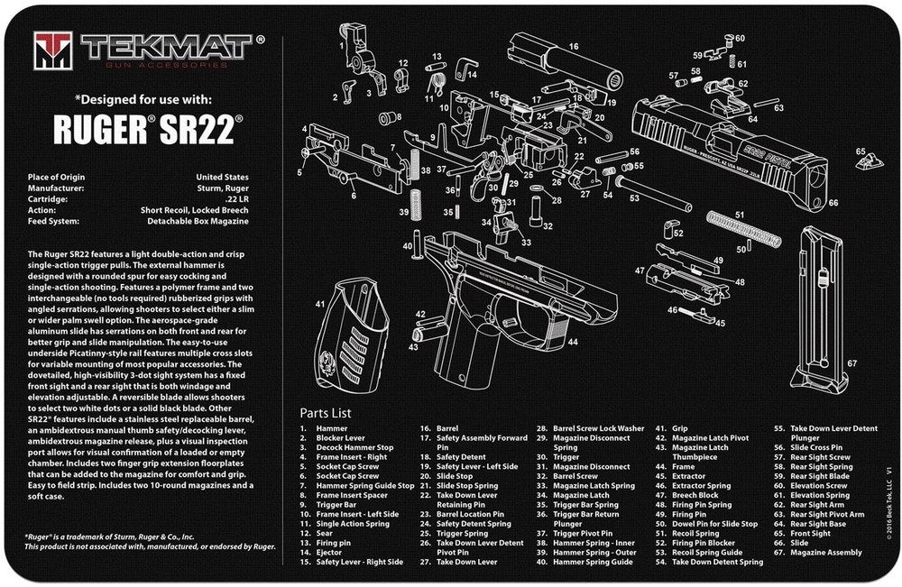 TekMat Handgun Cleaning Mat Ruger SR22