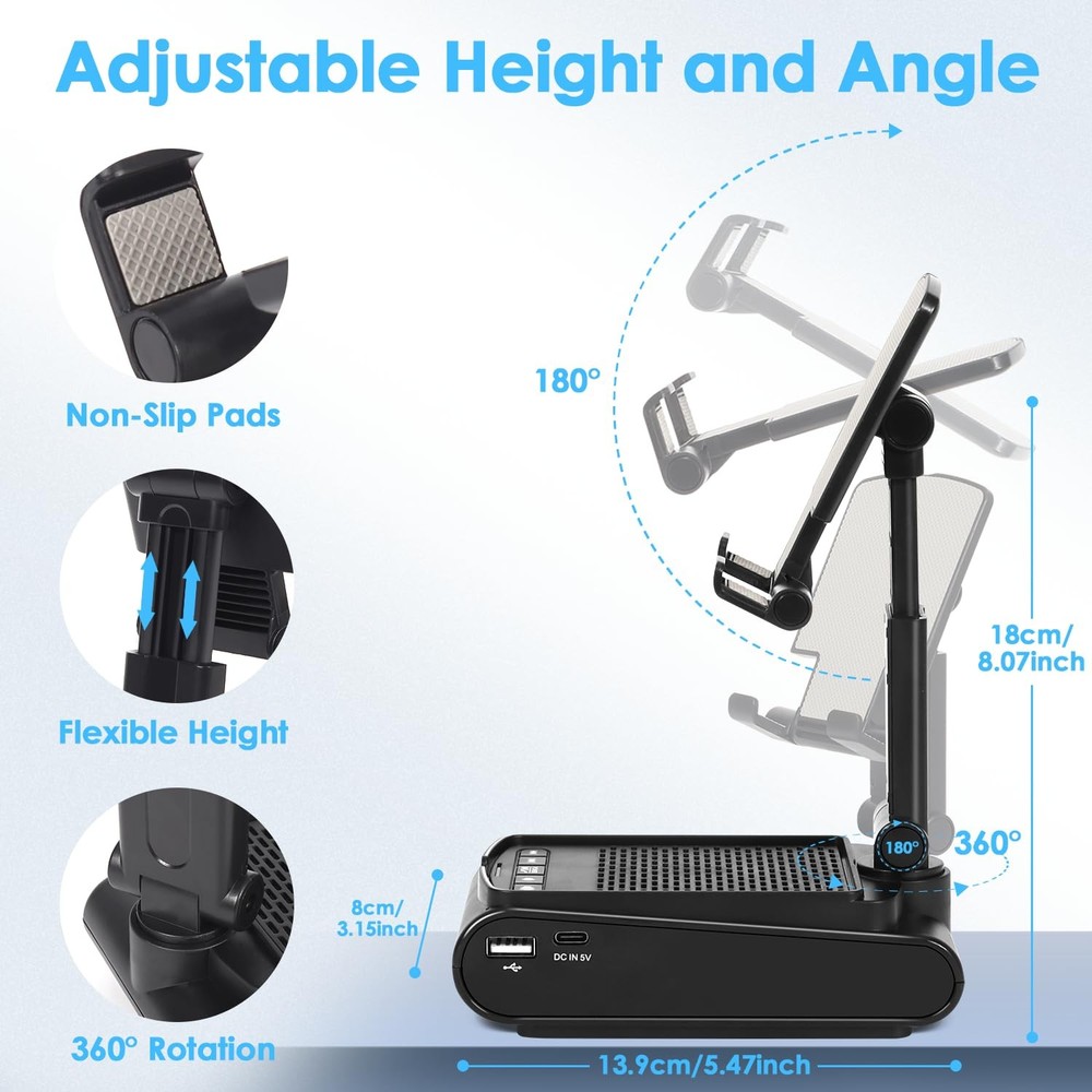 Multi-Angle Adjustable Mobile Phone Holder with Built-in Bluetooth Speaker, S...