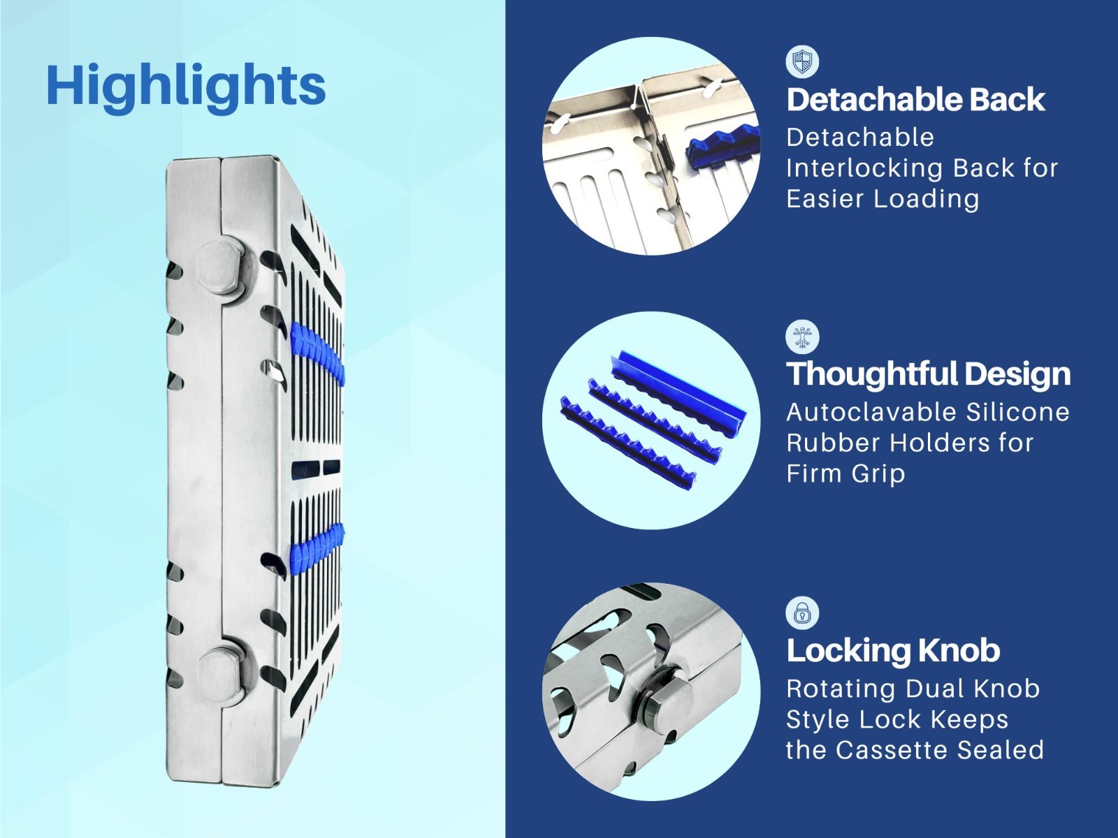 Heavy Duty Double Lock Sterilization Cassette Tray for 10 Instruments Rack
