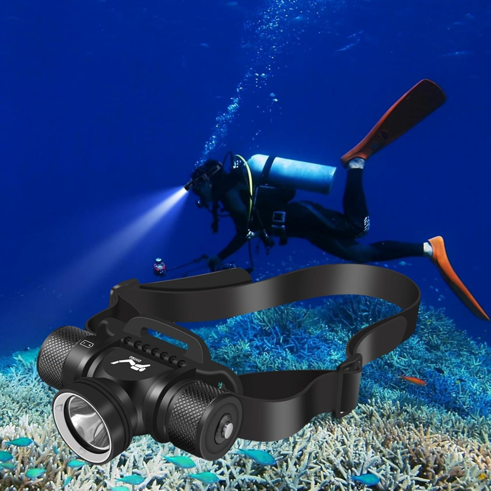 Scuba Diving Light, Diving Flashlight Headlamp, 5 Modes Dive Flashlight, Ultra B