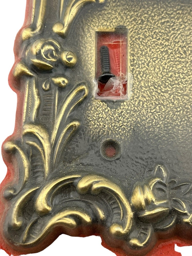 Vintage 1970's Stylset Double Light Switch Wall Plate Brass Scrolls #350 DP