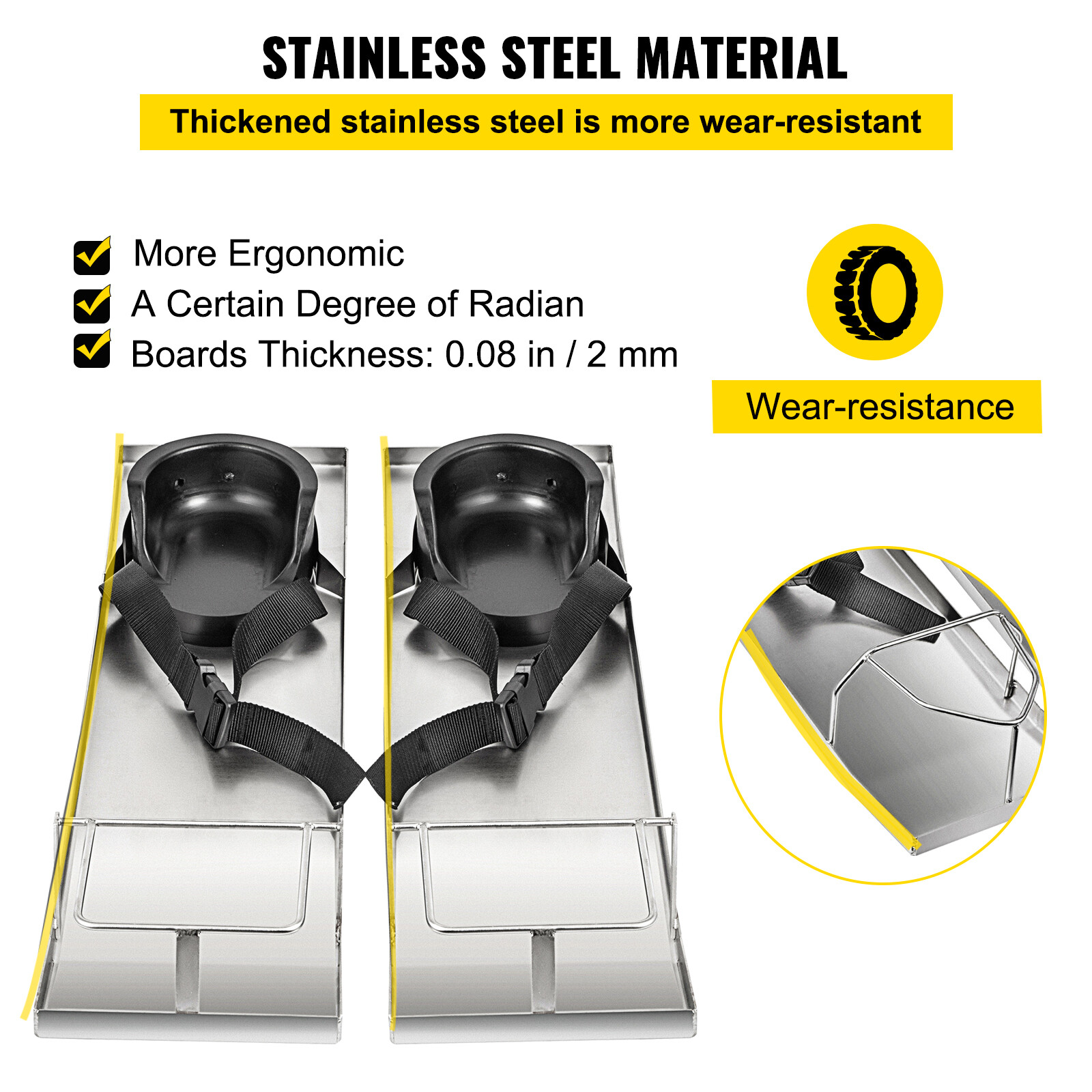 VEVOR Concrete Slider Knee Boards Pair Sliding Boards 30" x 8" Stainless w/ Pads