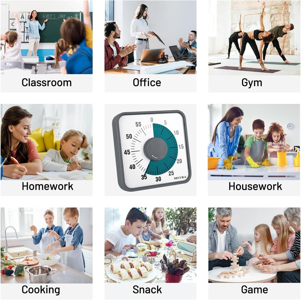 Secura 7.5 Inch Visual Timer, 60 Minute Visual Oversize Countdown Timer for Kids