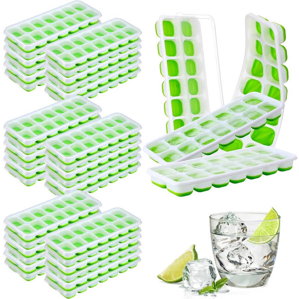 36 Pack Silicone Ice Cube Trays - Flexible Stackable Molds with Lid for Drinks &