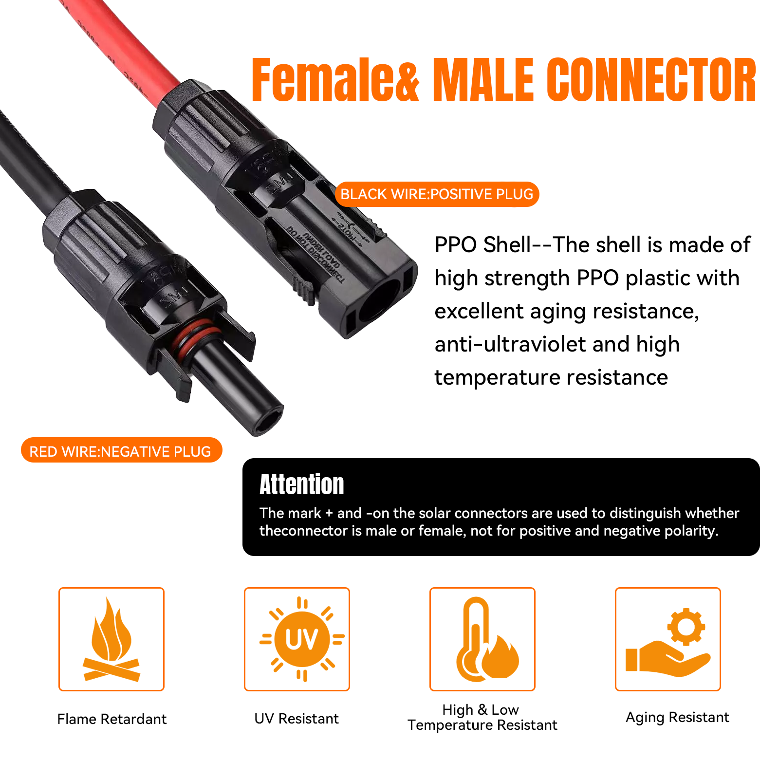 10 AWG Solar Panel Extension PV Cable Wire Solar Connectors Pair Black Red 6mm²