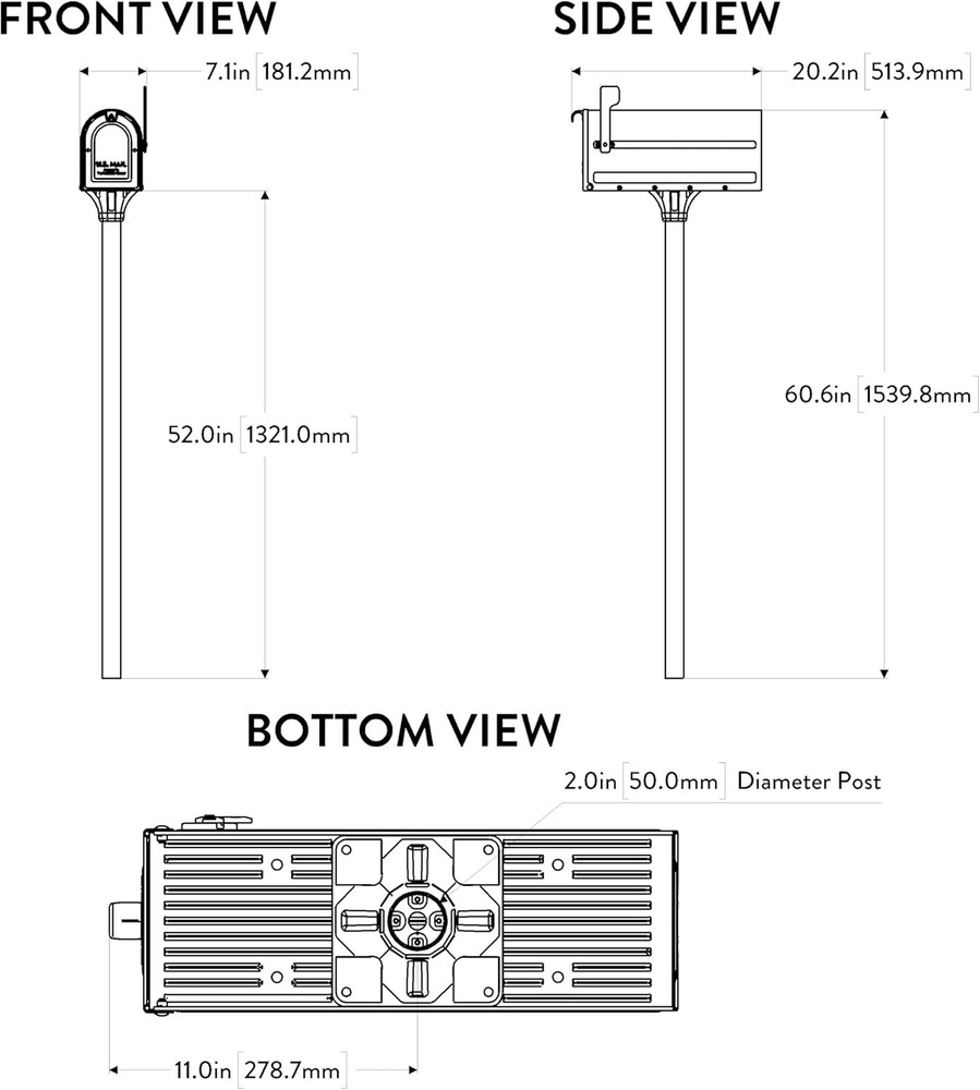 7680B-10 MB1 Mount Mailbox and In-Ground Post Kit, Medium, Bl