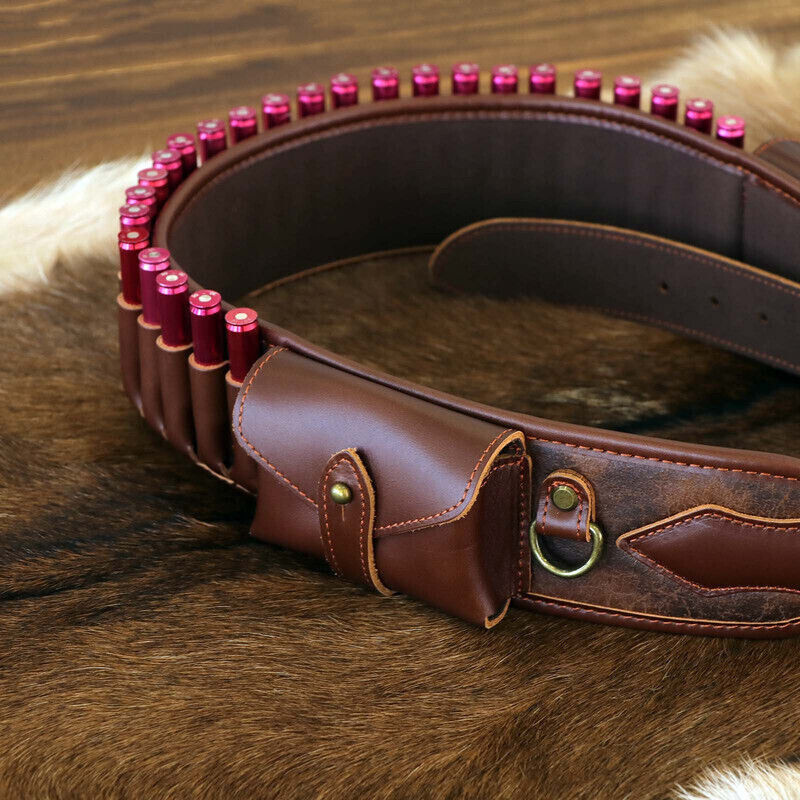 TOURBON PU Leather 410GA Ammo Belt Shotgun 45-70 Rifle Shell Carrying Side Pouch