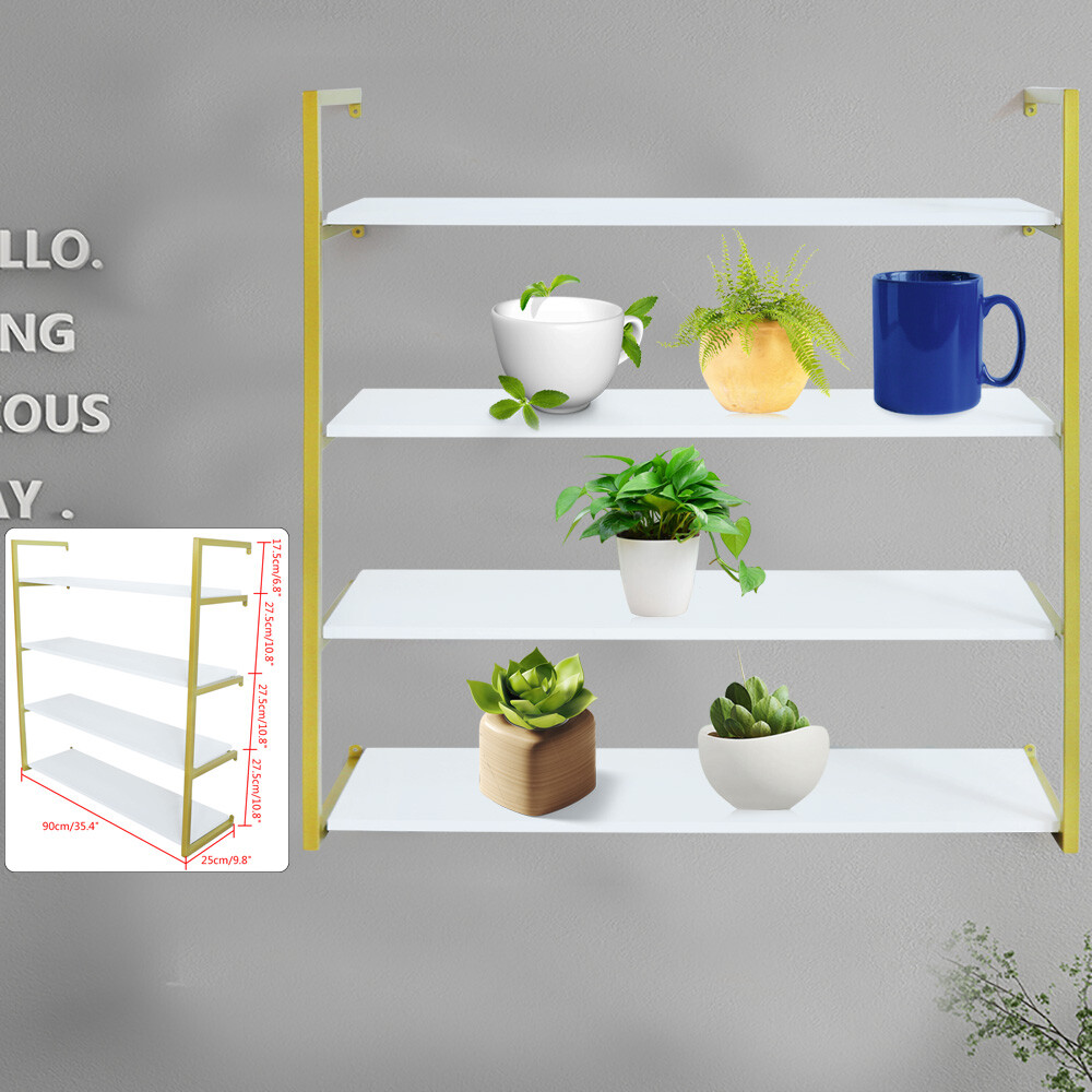 Wood Floating Shelf Bracket Wall-Mounted Storage Display Rack Unit Gold