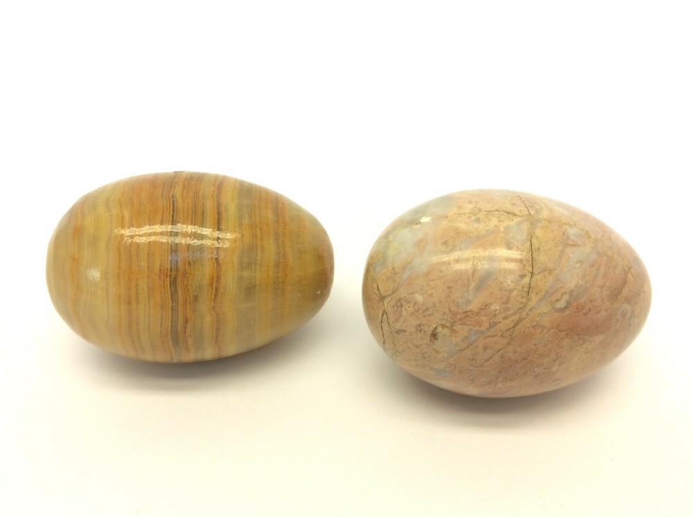 2 Agate Natural Stone Marble Round Eggs Oval Layered Rock Decorative Objects Art