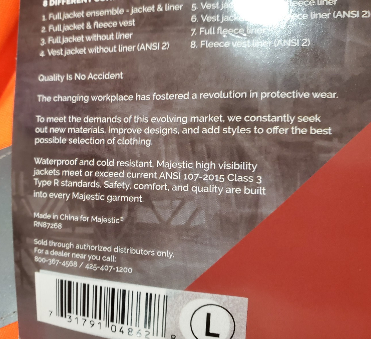 M-Safe Majestic High Visibility Bomber Jacket 75-1382 LARGE BNSF RR, New w/ tags