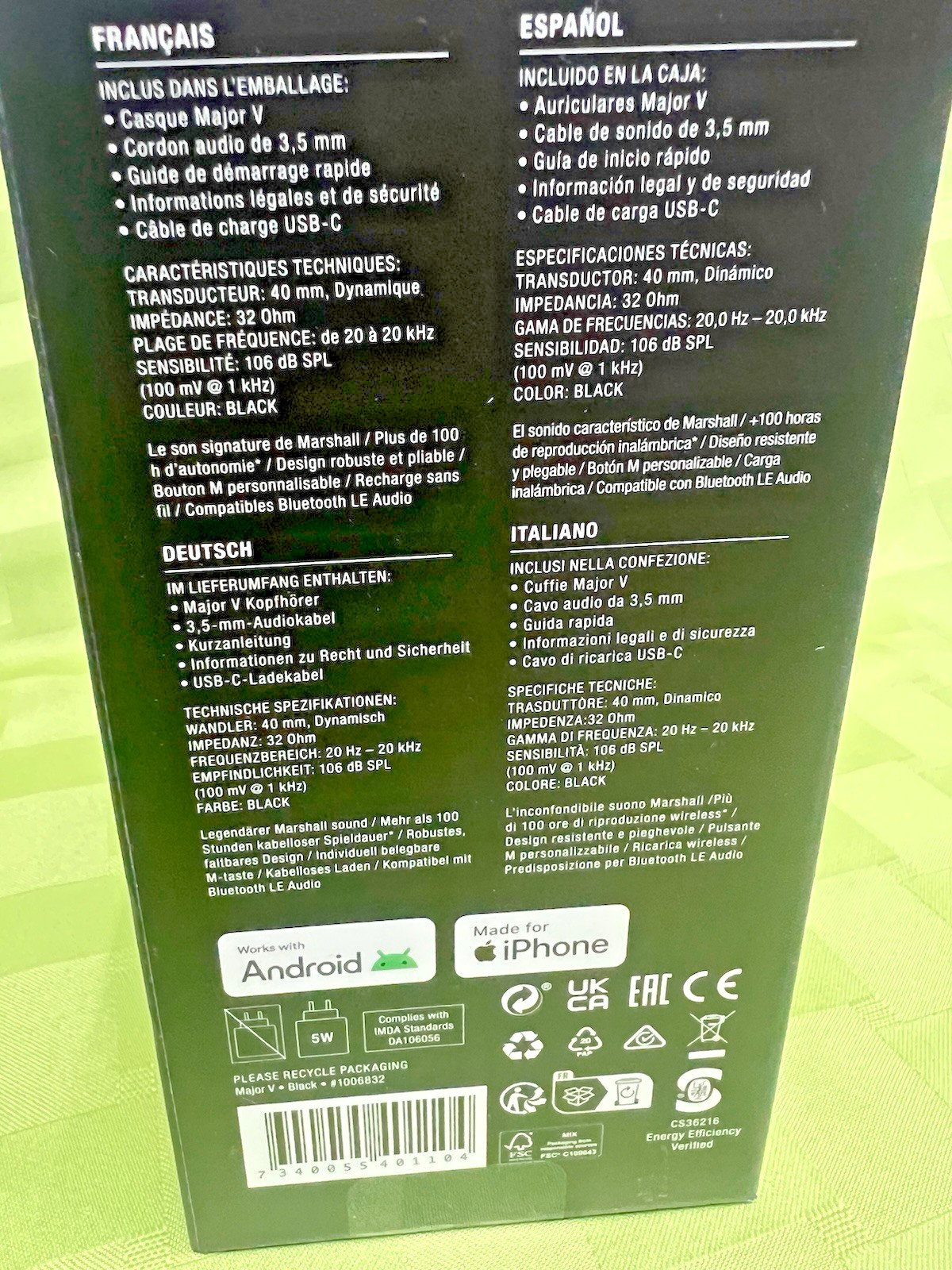 NEW SEALED Marshall Major V On-Ear Wireless Bluetooth Headphones BLACK FREE SHIP