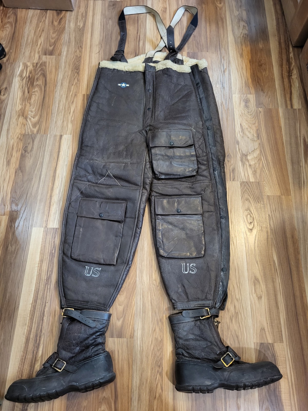 WWII WW2 Sheepskin Leather US AF Army Air Force AN-T-35 Pants & A6 Flight Boots