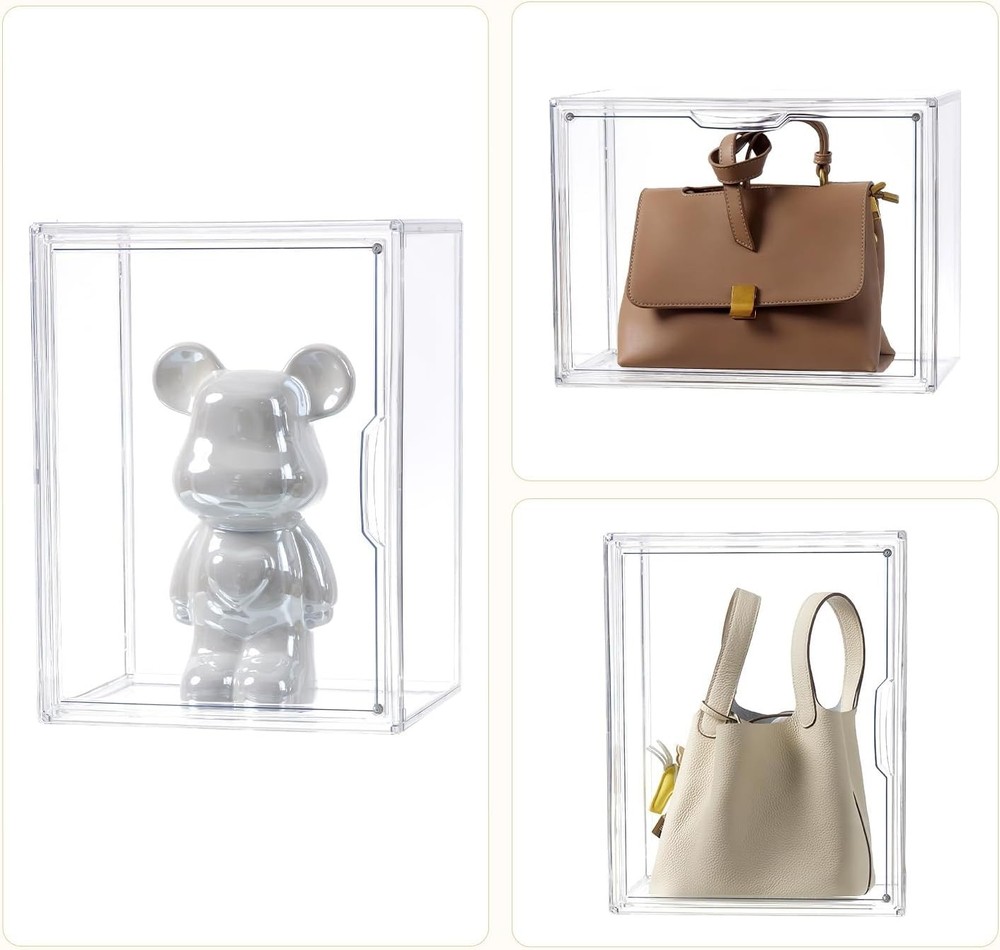 4 Tiers Clear Acrylic Display Case, Plastic Storage Bins with 2 Display Riser...