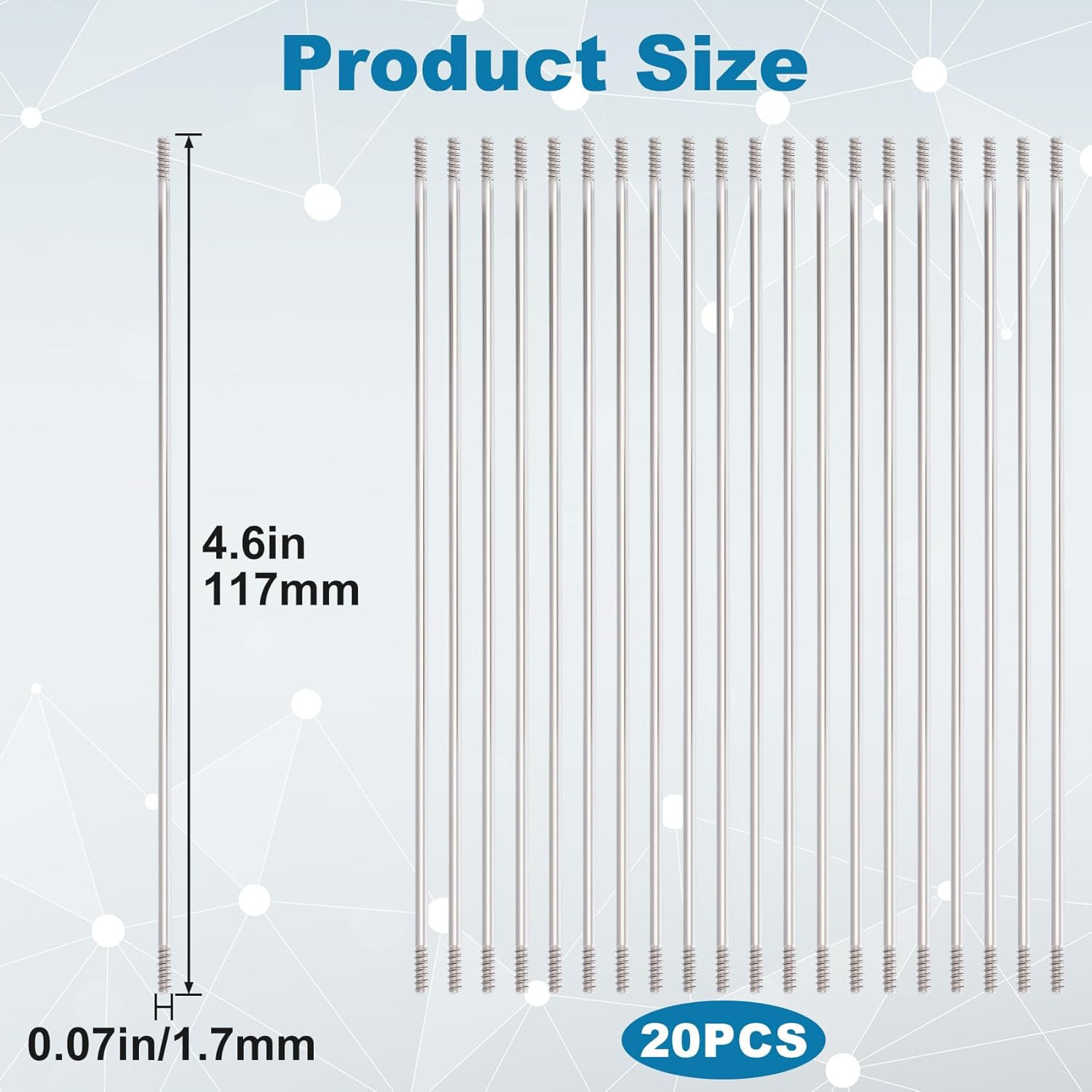 20 Rust-Resistant Stainless Steel Pen Extenders for Beadable Pens (4.6")