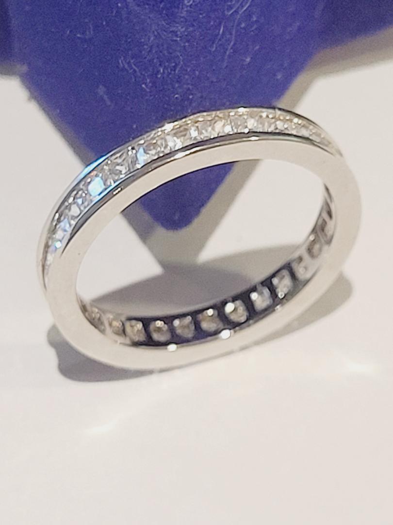 CLEARANCE Princess simulated Moissanite Eternity Band Wedding Ring Sterling