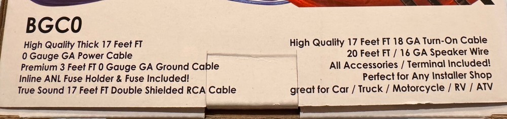0 gauge Amp Install Kit -- BGCOB
