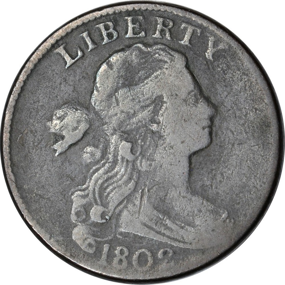 1802 1C Stemless S-231 Draped Bust Large Cent Fine K16500