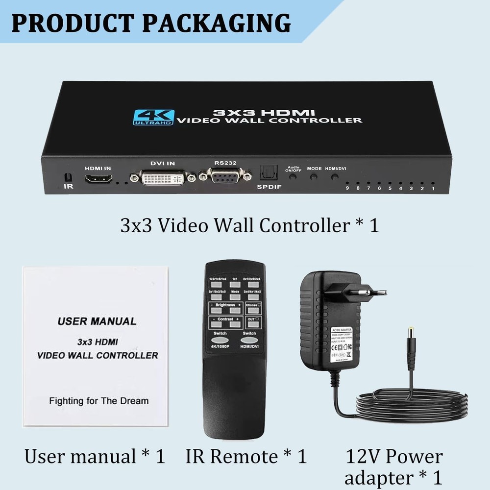 Video Wall Controller 3x3, TV Processor, 4K x 3x3 Controllers