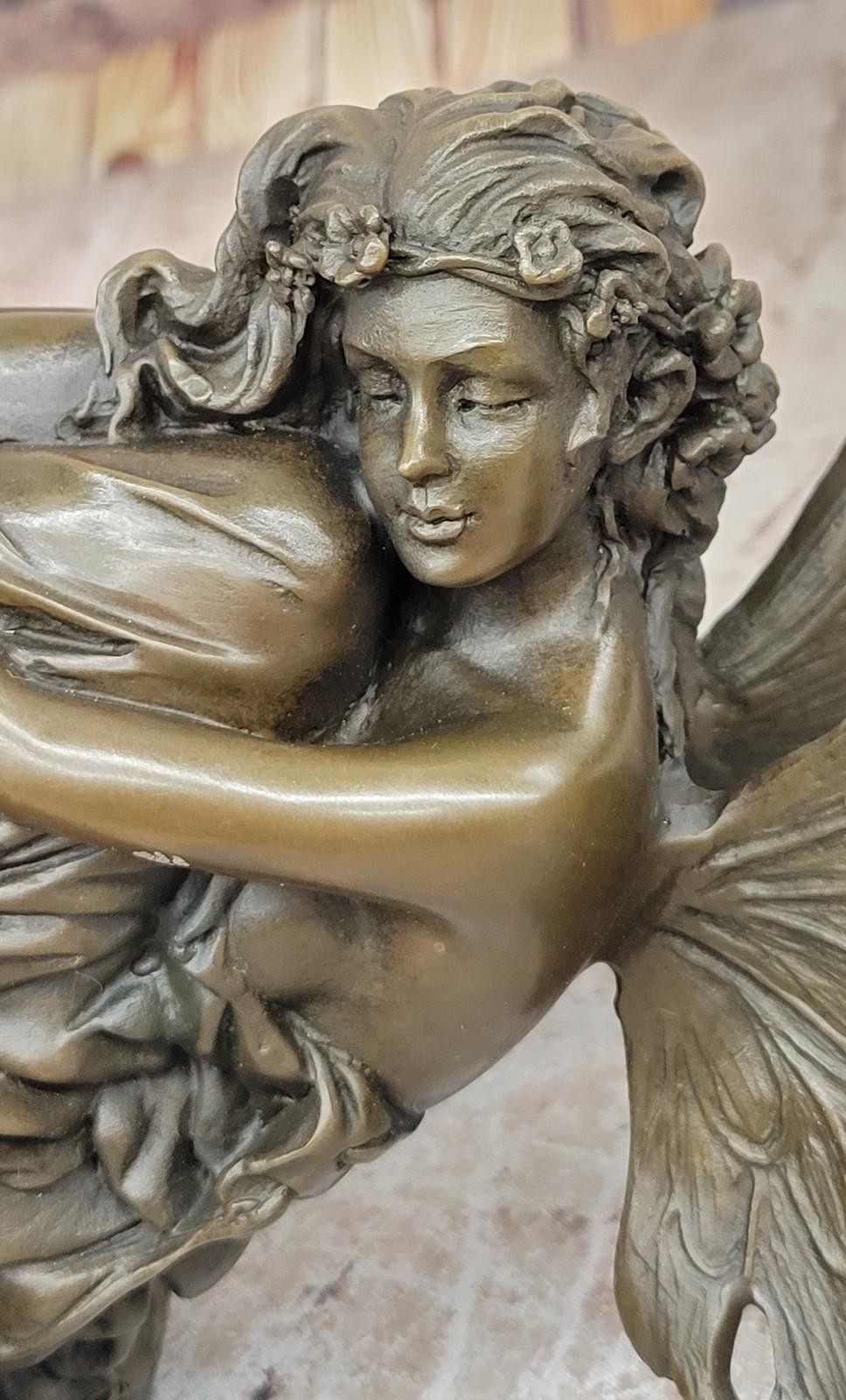 Bronze statue art nouveau garden fairy angel w/ wings. SIGNED Cesaro Artwork