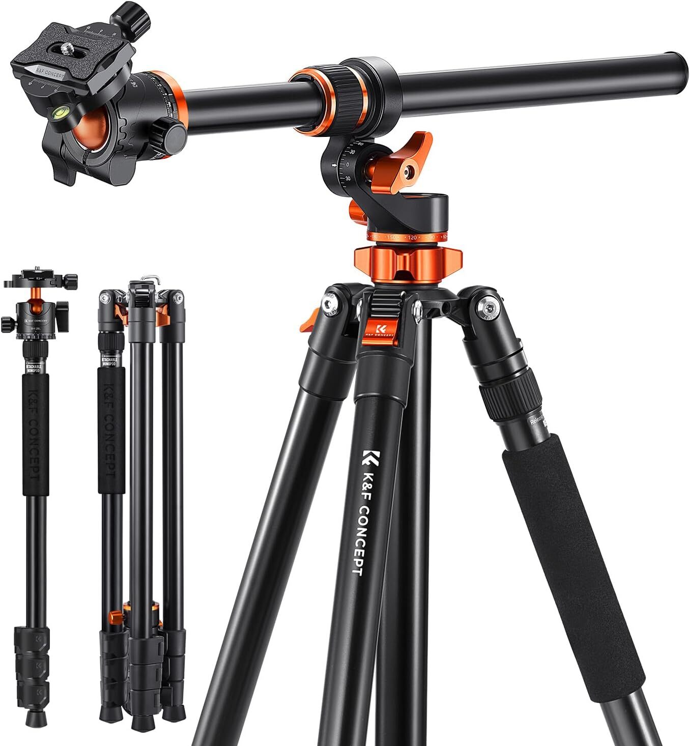 K&F CONCEPT 90inch Camera Tripod Ultra High Horizontal Overhead Shooting Tripods