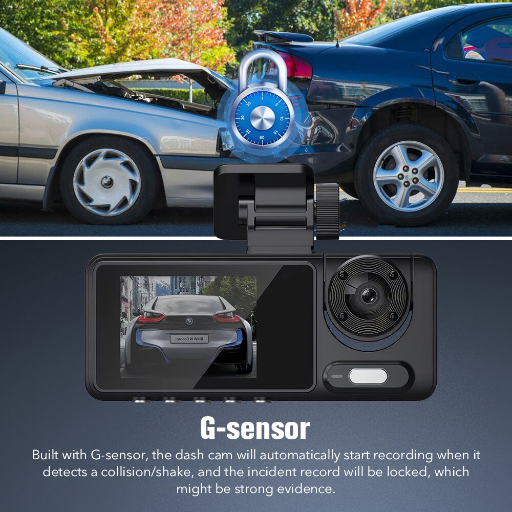 1080P Three Len Car DVR Dash Cam Video Recorder G-Sensor Front And Inside Camera