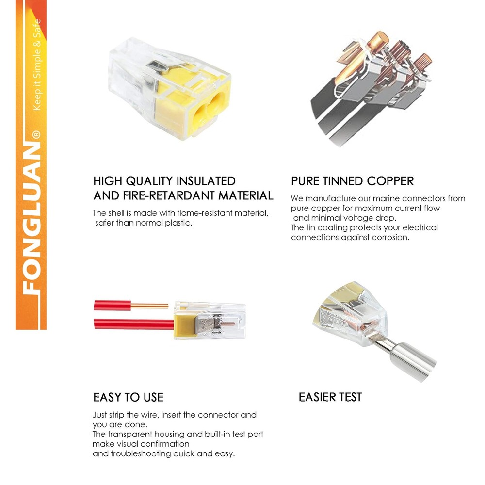 100pcs Push-in Wire Connector Splicing Terminals for Solid and Stranded Condu...
