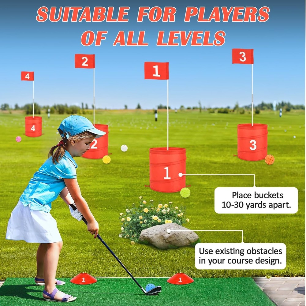 deAO 6 Hole Portable Backyard Golf Game Red