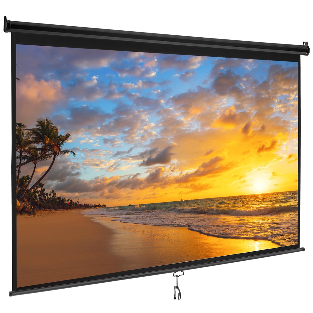 100" Manual Projection Screen Pull Down 16:10 HD Projector 4K Widescreen Black