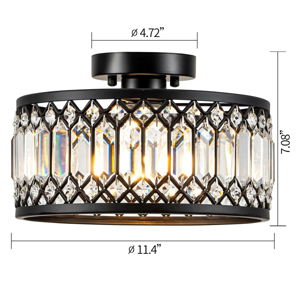 Crystal Black Ceiling Light, Modern Semi Flush Mount Ceiling Light Fixture, R...