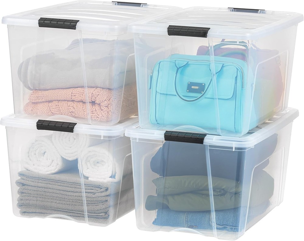 72 QT Plastic Storage Box with Lid - 4-Piece Set, Stackable Containers, Clear