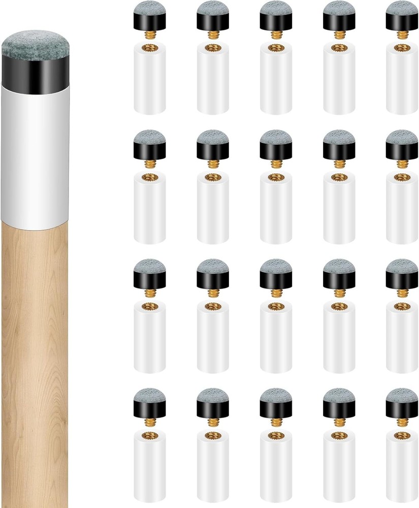 20Sets Billiard Cues Tips Replacement with White Pool Cue Stick Ferrules, Scr...