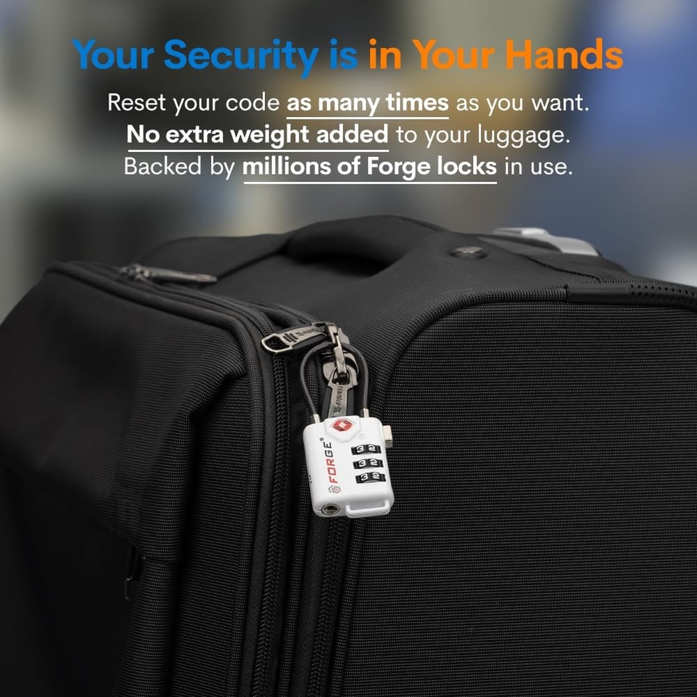 Forge TSA Approved Cable Luggage Locks, Re-settable Combination with Alloy Bo...