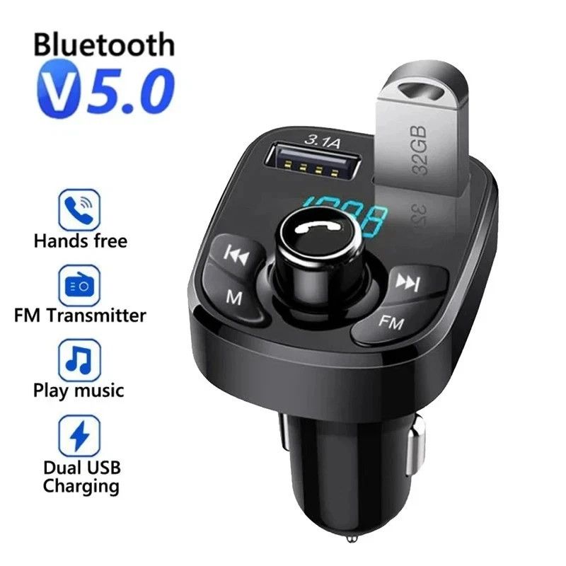 Bluetooth 5.0 Car Wireless FM Transmitter Adapter 2USB PD Charger AUX Hands-Free