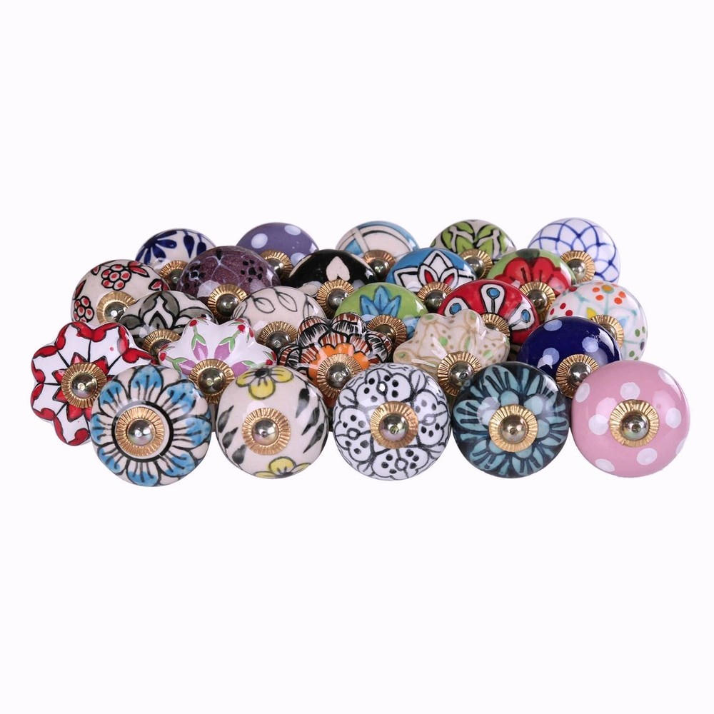 Indian Wholesale 50 PC handmade Floral Printed Ceramic knobs Door Handle