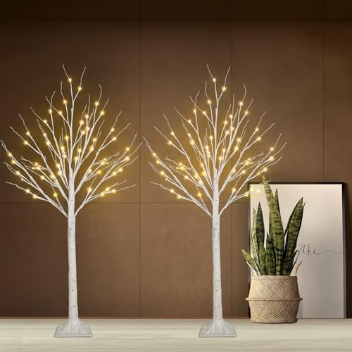 2-Pack 4FT Lighted Birch Tree (Higher Size & Floor 2Pack-4FT Warm White