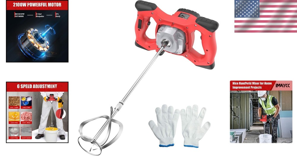 Electric Concrete Mixer, 2100W, 6 Speed Handheld