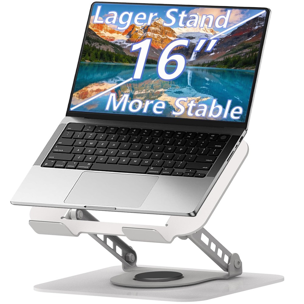 Silver Adjustable Laptop Stand 360 Rotating Computer Riser Fits 18 Inch PC