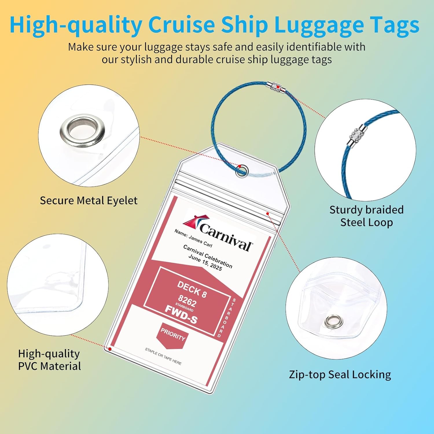 Carnival Cruise Luggage Tag Clear - 8 Pack, 8 Pcs Holder
