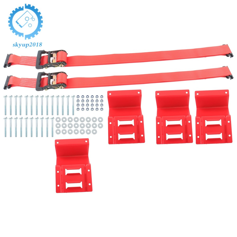 For ATV Trailer UTV Red E Track Wheel Chock Set&8' Red Ratchet Straps Polyester
