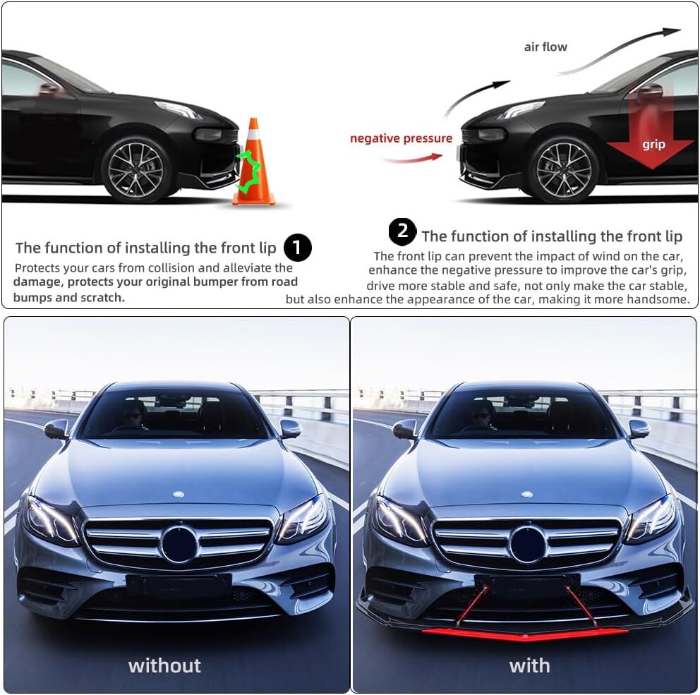 Front Bumper Lip Splitter Lower Spoiler Body Black+Red For Dodge Ram 1500