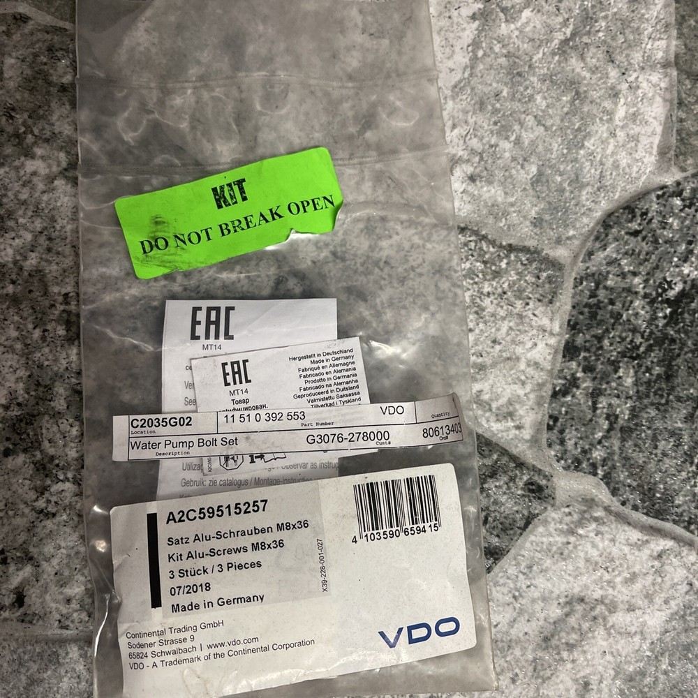 Vdo A2C59515257 Water Pump Screw Kit